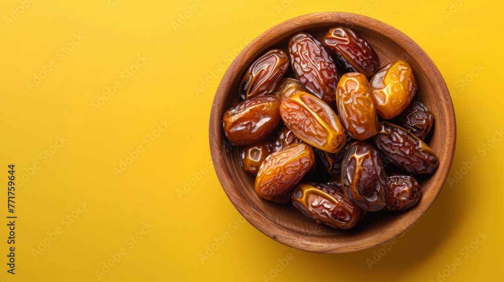 Bowl of Dates on Yellow Background Bowl of Dates on Yellow Background