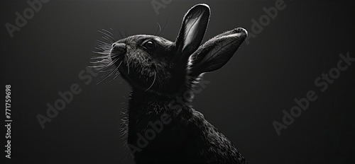Close-up portrait of a rabbit in monochrome style. Illustration for cover, card, postcard, interior design, banner, poster, brochure or presentation. photo