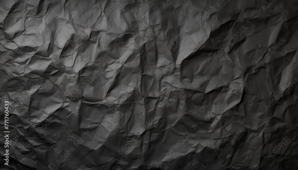 Abstrakcyjna tapeta, tło z fakturą pogniecionego czarnego papieru. Generative AI - obrazy, fototapety, plakaty 