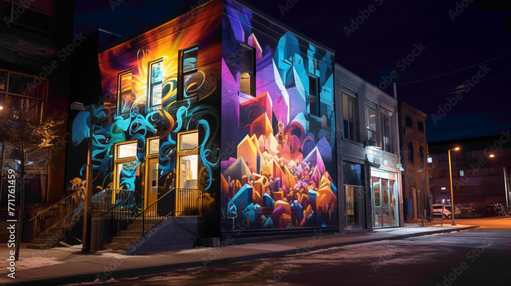 Experience the magic of urban artistry with a vibrant street art mural as the centerpiece of the cityscape.