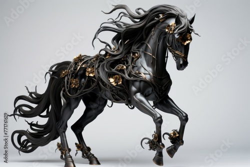 Mysterious black horse. Sport animal beauty. Generate Ai