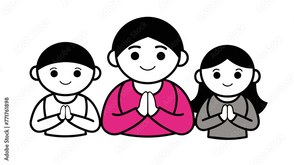 Divine Moments Hindu Family Praying Simple Flat Vector Illustration Divine Moments Hindu Family Praying Simple Flat Vector Illustration