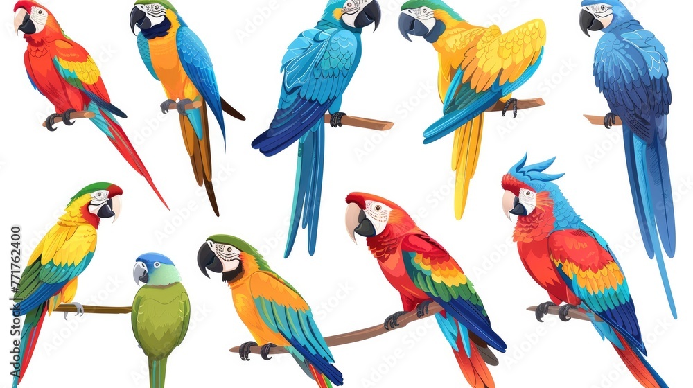 Obraz premium Parrots set collection. Isolated on white background . Generative AI