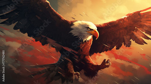 Against the canvas of the flag's bold colors, the eagle's silhouette evokes a sense of pride and unity.