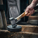 hammer, with the tool resting on a sturdy surface or gripped firmly in a hand