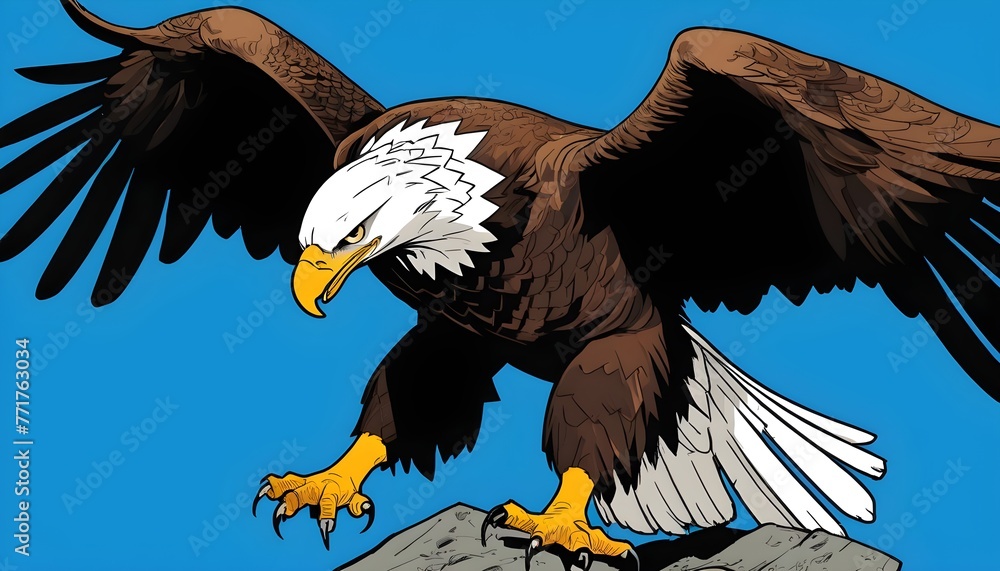 Obraz premium Dynamic Eagle Cartoon on Blue Sky