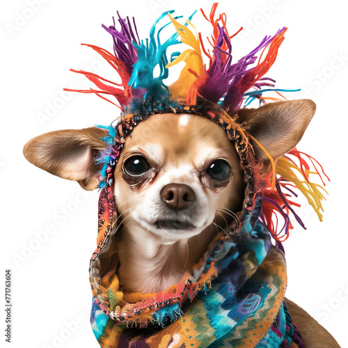 Portrait of a chihuahua dog wearing a cute colourf on transparent or white background photo