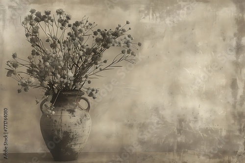 Dried Plants in Vase. A still-life image of dried plants in a large vase in sepia tone. photo