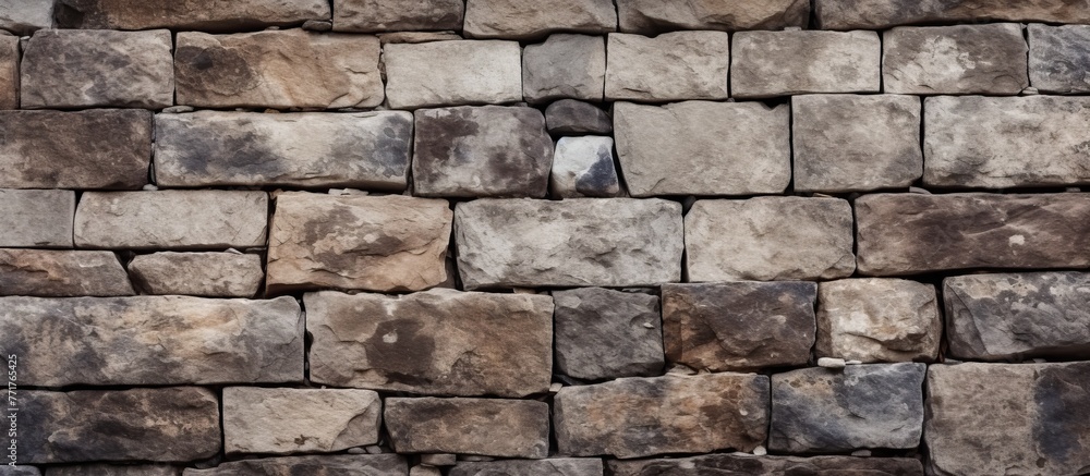 An upclose view of a brick wall constructed with rectangular bricks. The pattern creates a solid structure made of building material and composite stone An upclose view of a brick wall constructed with rectangular bricks. The pattern creates a solid structure made of building material and composite stone