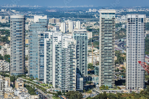 View from top floor of Azrieli Center Circular Tower in Tel Aviv, view with Park Tzameret buildings, Israel photo