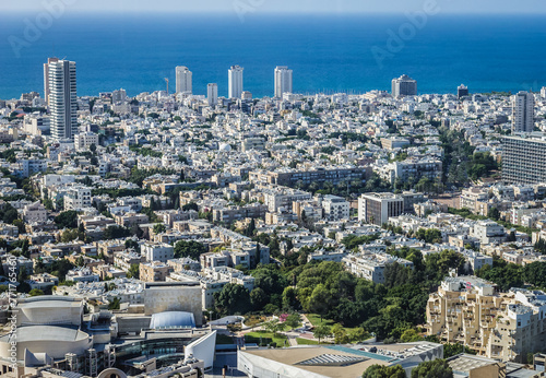 Fotografie View from top floor of Azrieli Center Circular Tower in Tel Aviv, Israel