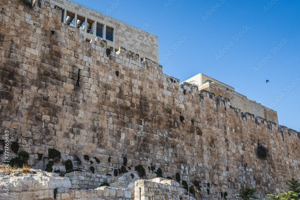 Walls of Jewish Quarter, Old Town of Jerusalem, view from so called Pope's Street, Israel