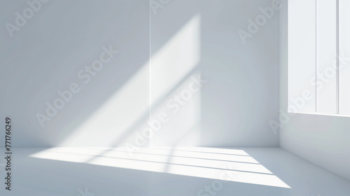 Fond blanc abstrait avec ombres et lumières, salle vide pour présentation de produits dans un style minimaliste. Scène de maquette vectorielle pour la publicité ou la présentation d'un emballage.