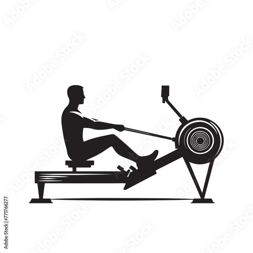 Rowing Machine Silhouettes, Rowing Machine PNG, Black and White Retro Fitness, Rowing Machine Silhouettes for exercise, Rowing Machine GYM
