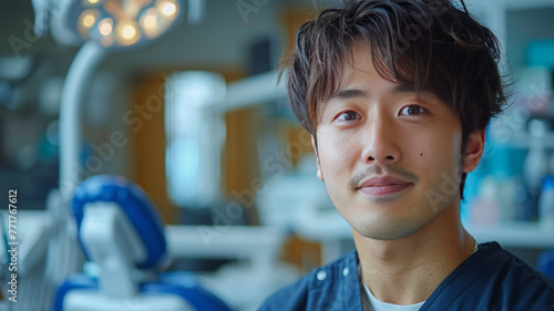 an asian dentist at korea dental clinic, in the style of childlike,generative ai