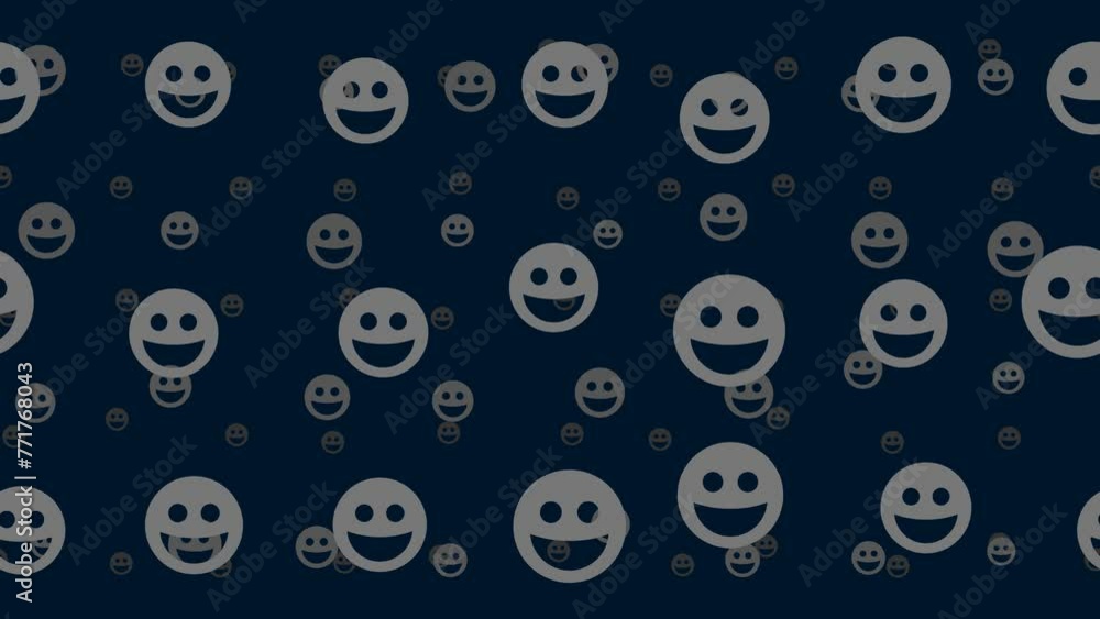 Laughter smiley symbols float horizontally from left to right. Parallax fly effect. Floating symbols are located randomly. Seamless looped 4k animation on dark blue background Laughter smiley symbols float horizontally from left to right. Parallax fly effect. Floating symbols are located randomly. Seamless looped 4k animation on dark blue background