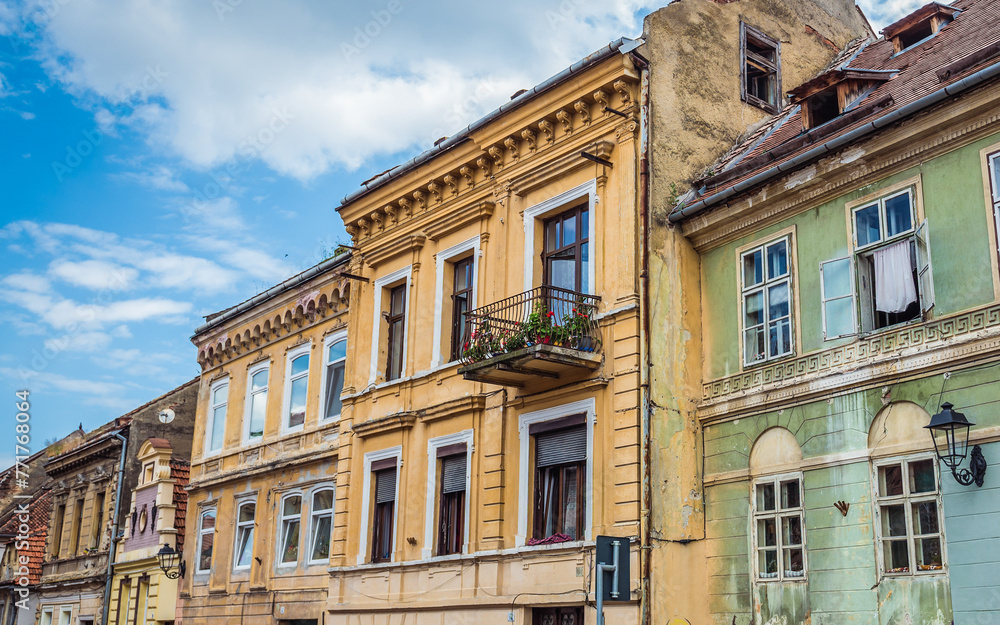 Residential buildings on Castelului Street in Old Town of Brasov, Romania