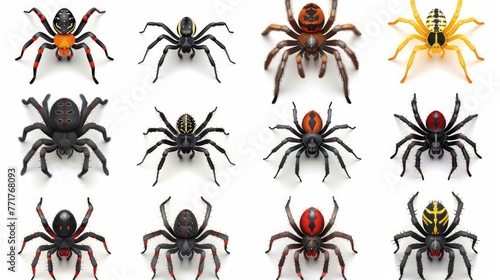 Photo realistic wild predator spider animal set collection. Isolated on white background 