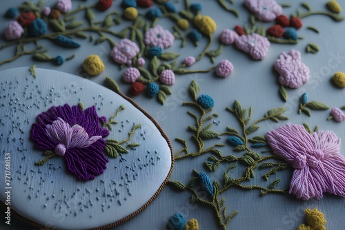 floral embroidered pattern close-up. generated by ai