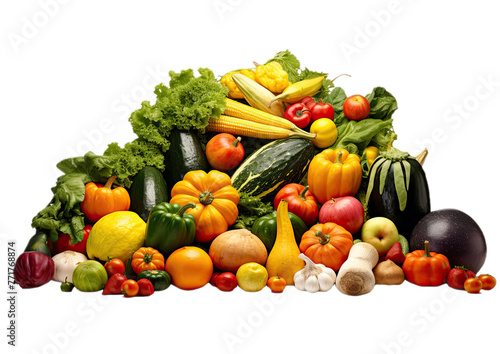 Vegetables and fruits isolated in no background. Healthy food.