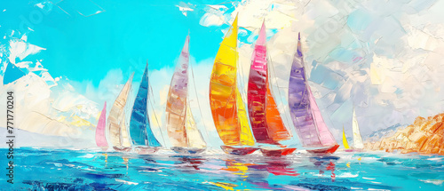 Colorful sailing boats oil painting photo