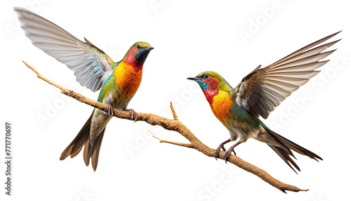 Colorful bird on a branch isolated in no background, clipping path included