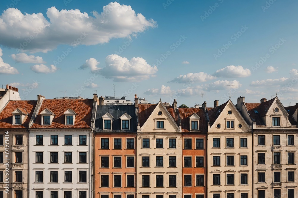 Buildings in row under sky