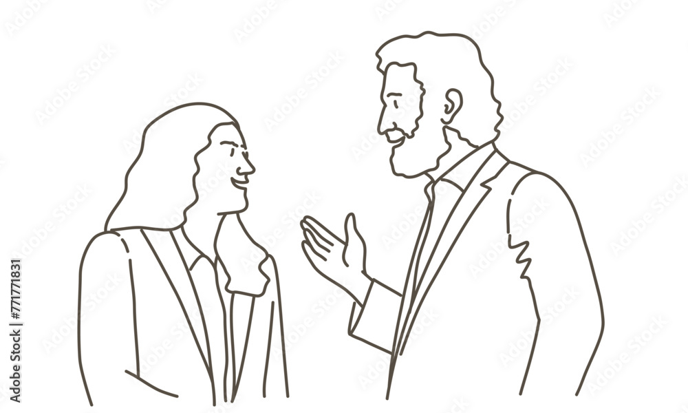 A man and a woman are talking to each other