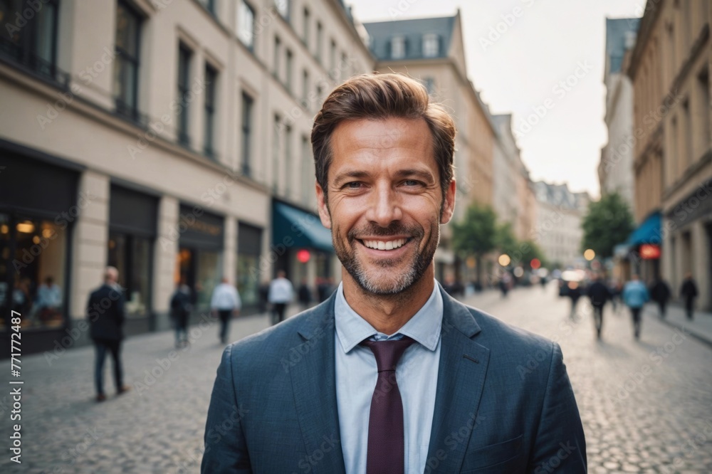 Portrait of happy businessman in the city