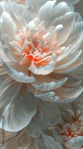 White Flower and Green Leaves on White Background