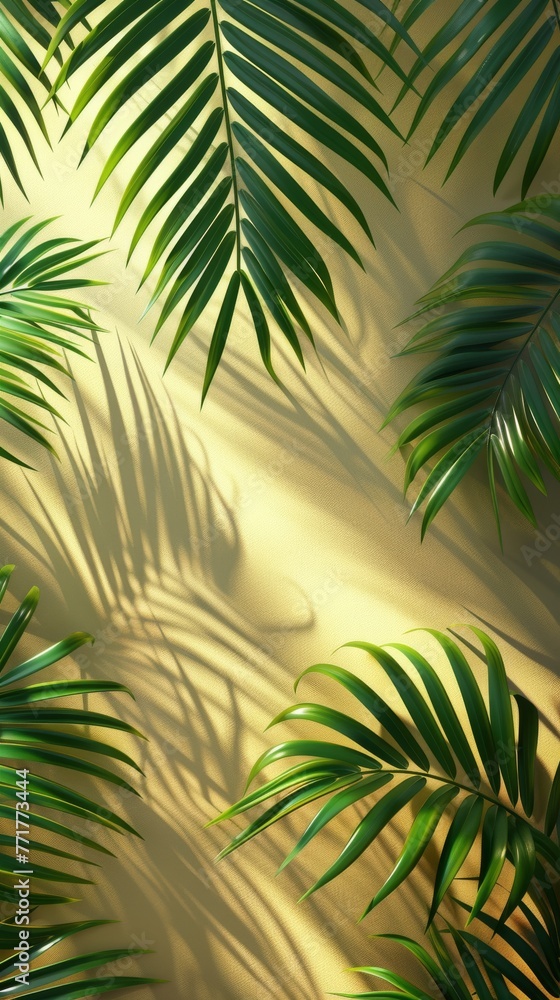 Green Palm Tree Leaves on White Background