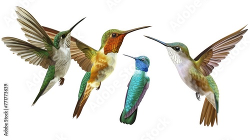 Photo realistic small little animal hummingbird set collection. Isolated on white background Generative AI