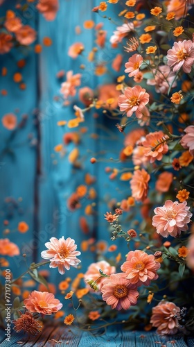 Pink Flowers on Wooden Surface