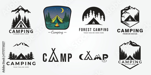 set bundle camp forest logo icon design vector illustration