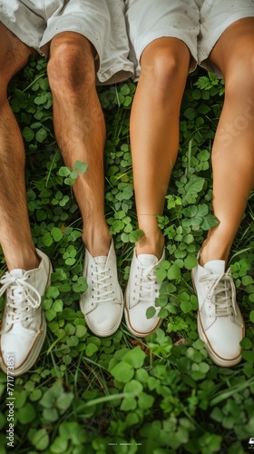 Man and Woman Sitting in Field of Flowers