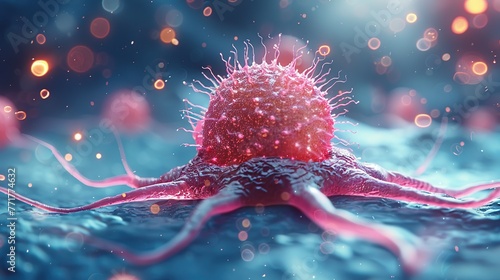 Cancer cells as seen with a microscope. 3d illustrations. photo