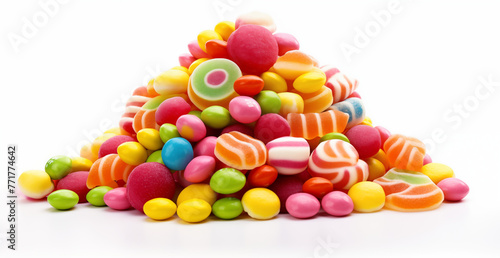 A pile of assorted candies on a white surface, Many colored jelly beans, Elegant Candy Collection