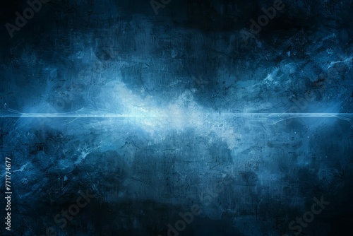 Dark blue and black abstract background with grungy texture and bright light effect, retro style illustration