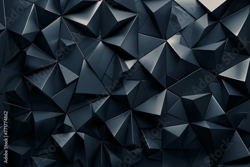 Dark abstract background with 3D geometric triangular shapes in metallic gradient colors