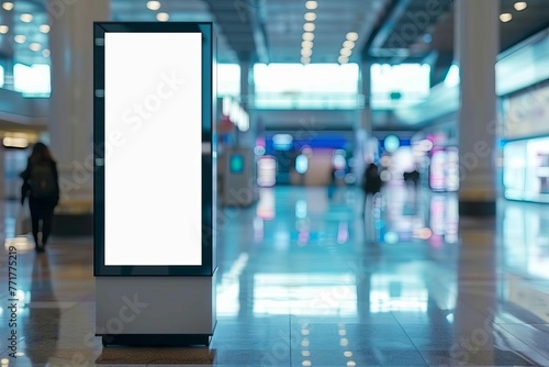 Customizable digital signage screen mockup in a public place, 3D rendering