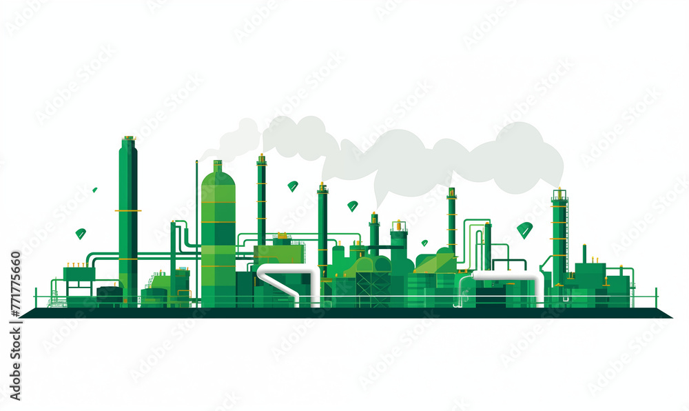 Illustration of industrial pipelines of an oil-refinery plant, petrochemical plant on white background 