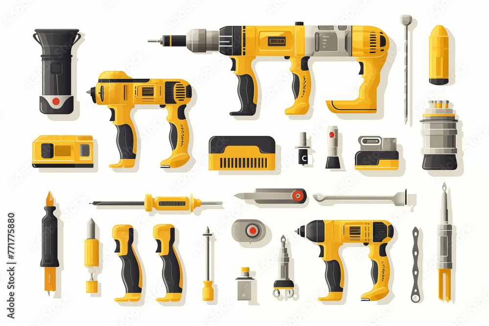 Fototapeta premium clipart bundle watercolor power hand tools element object and equipment, Carpenter's hand tools set