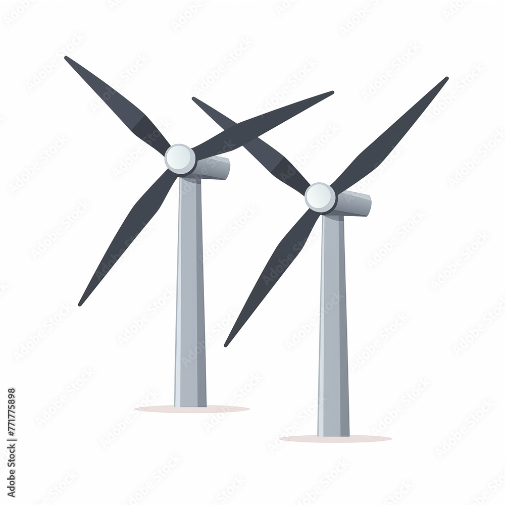 Two wind turbines to generate electricity, Renewable Energy Concept, energy production concept Two wind turbines to generate electricity, Renewable Energy Concept, energy production concept