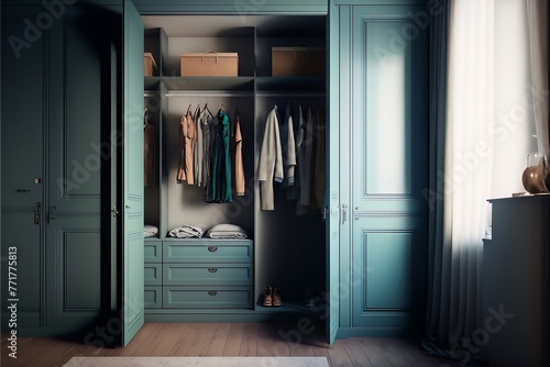 Open vintage wardrobe with neatly organized clothes © Natasha 