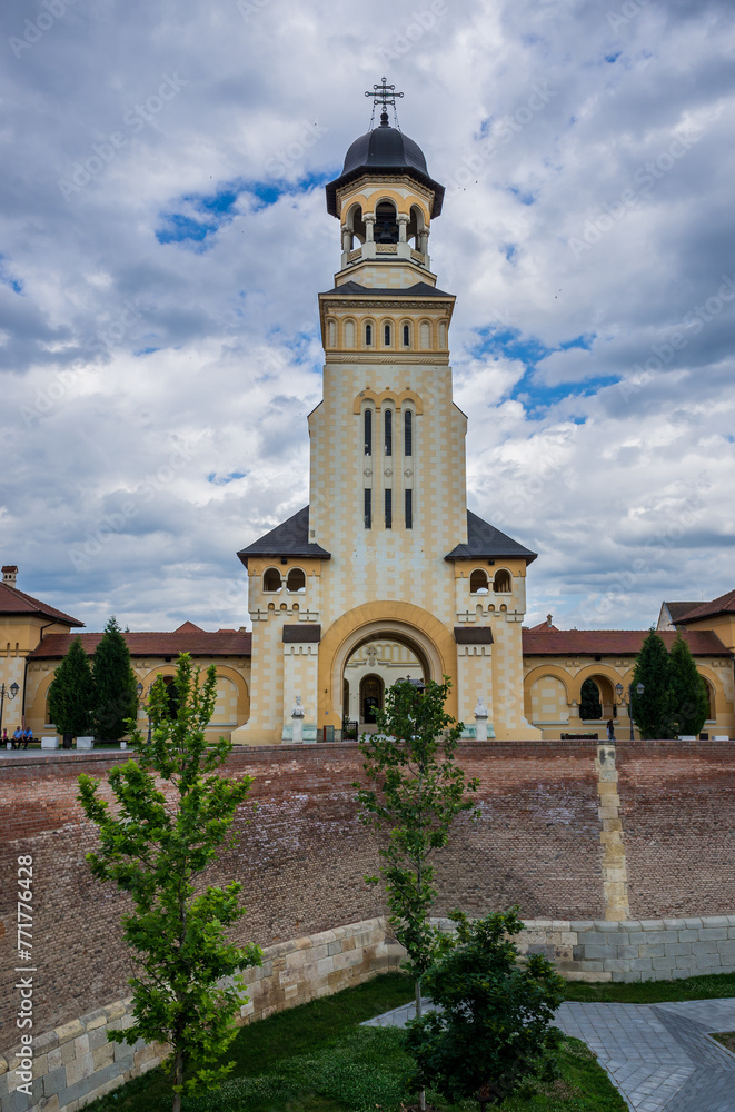 Bell tower of Coronation Cathedral of Holy Trinity in Alba Carolina Citadel, Alba Iulia city, Romania