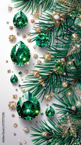 Green Background With Snowflakes and Stars