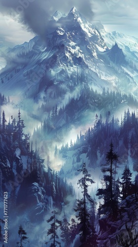 Majestic Mountain Range and Lake Painting