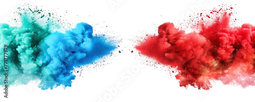 Blue and red smoke merging isolated on transparent background. photo