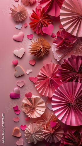 Cluster of Pink and Red Paper Hearts