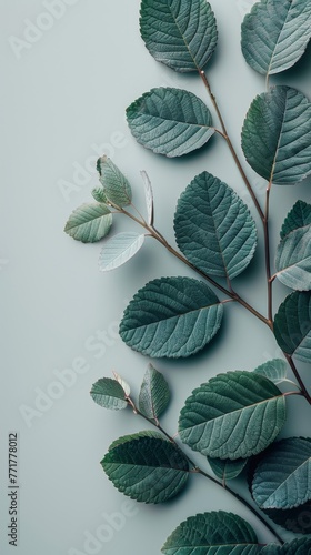 Green Leaves on White Background